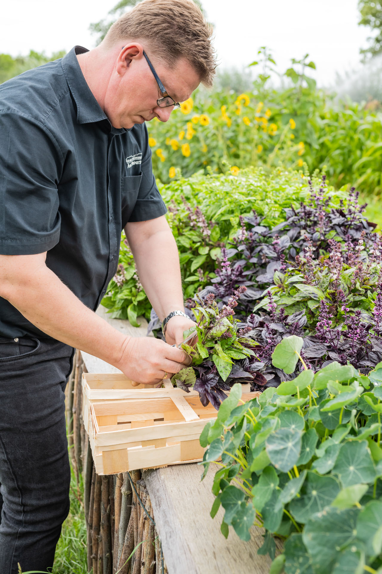 Stefan Wollert receives fresh herbs from a raised bed